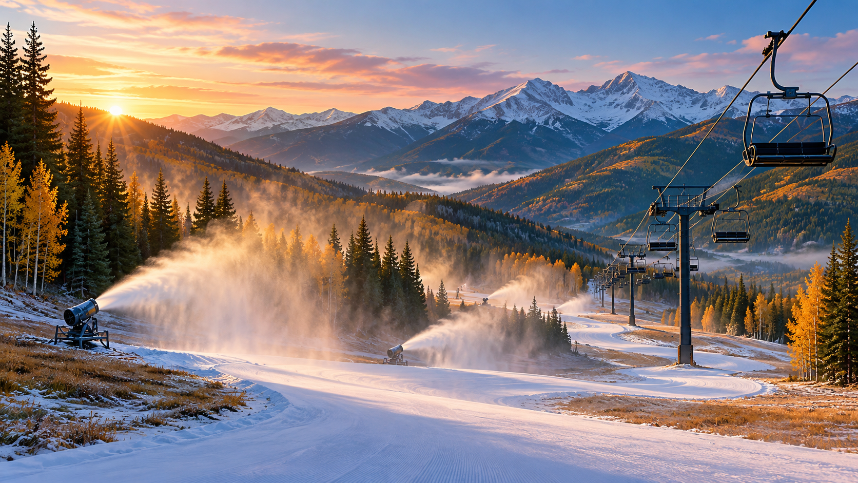 AI illustration of Colorado ski opening dates and mountain snowmaking