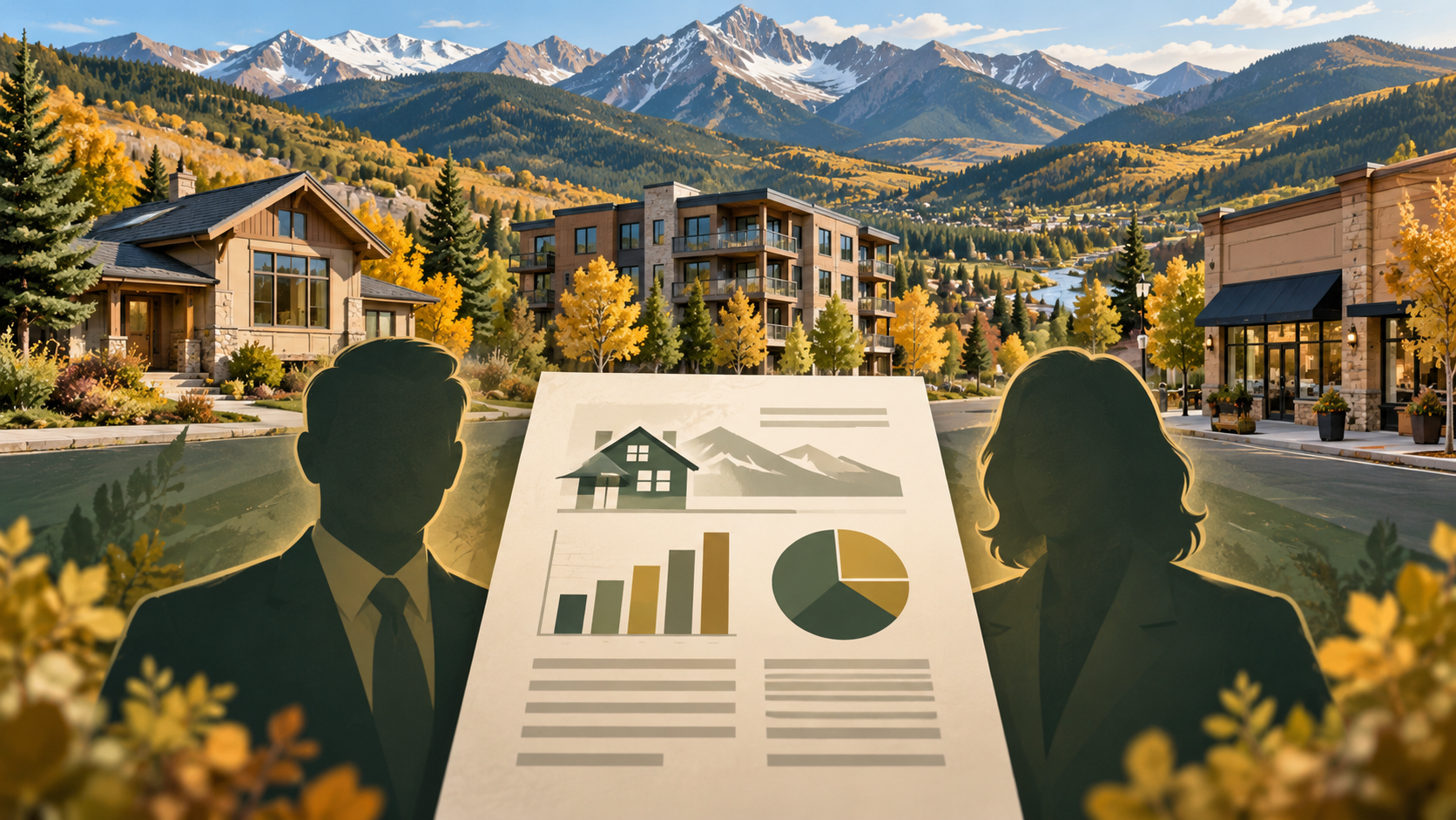 Conceptual illustration of Eagle County property records and a mountain community