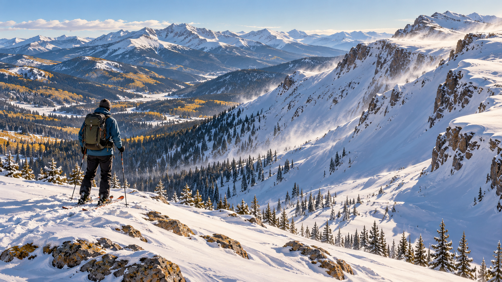 AI illustration of Colorado early-season avalanche terrain after fresh snow
