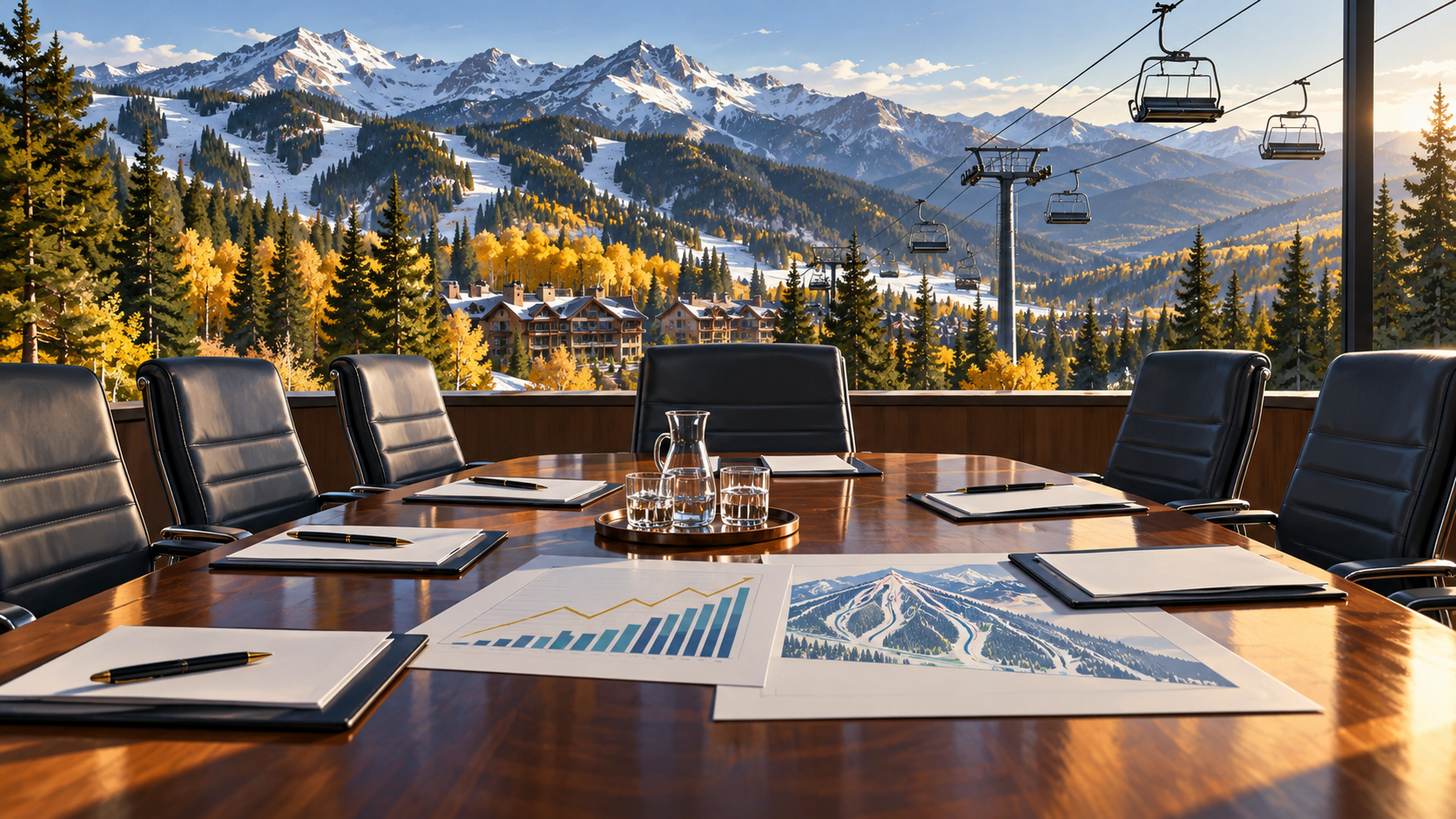 AI illustration of the Vail Resorts board fight and a ski mountain